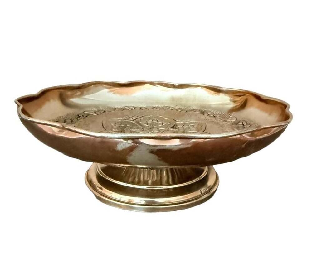 Vintage Silver 800 Hand Engraved Floral Pedestal Bowl Catch-All Dish